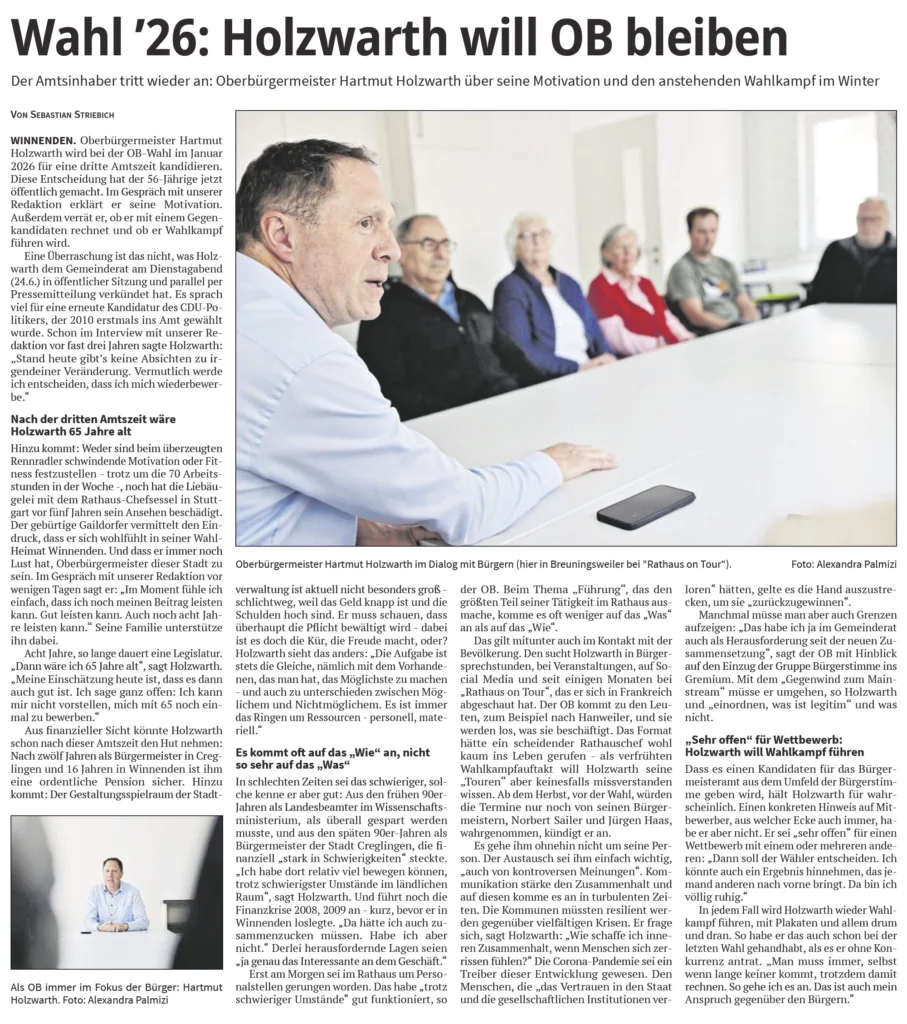 Wahl ’26: Holzwarth will OB bleiben