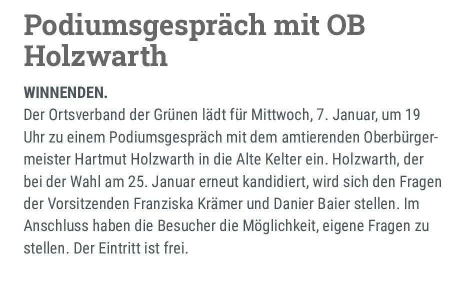 Podiumsgespräch des Ortsverbands der Grünen mit OB Hartmut Holzwarth