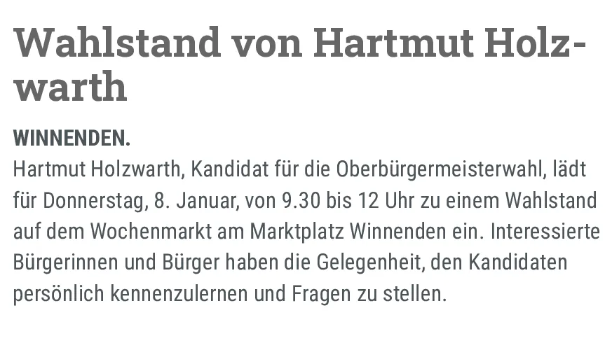 Wahlstand von Hartmut Holzwarth auf dem Wochenmarkt